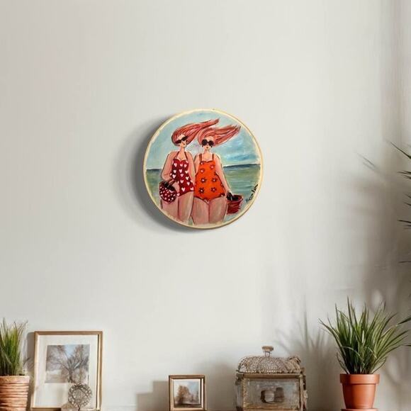 Whimsical Beach Day Embroidery Hoop Art – Hand-Painted Canvas - Picture 1 of 5